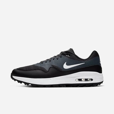 Nike Air Max 1 Golf Cipő Férfi Fekete Sötétszürke Fehér Fehér | HU4256747