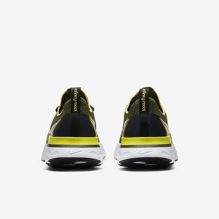 Nike React Infinity Run Flyknit Edzőcipő Férfi Fekete Fehér Sötétszürke Sárga | HU4259134